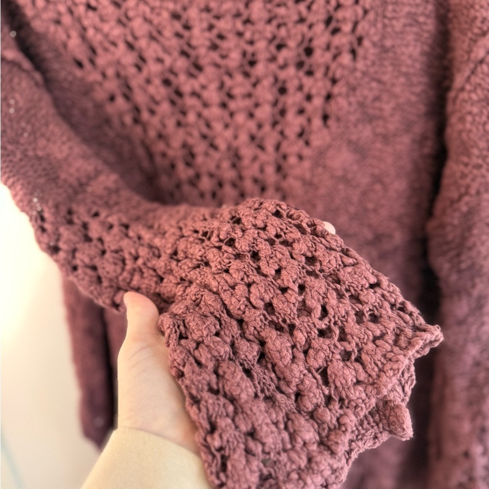 Free People- Pretty Pointelle Chunky Knit Sweater in Dusty Purple, Size XS - Picture 7 of 12